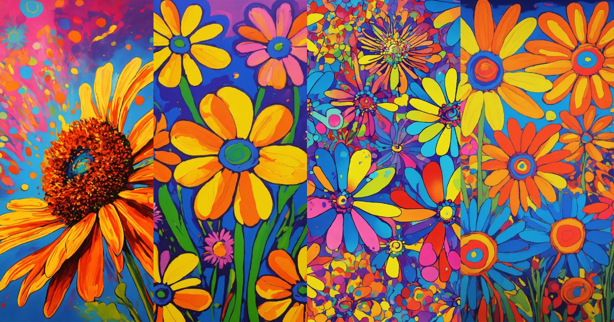 Lexica - Exploding psychedelic daisies in the style of peter max