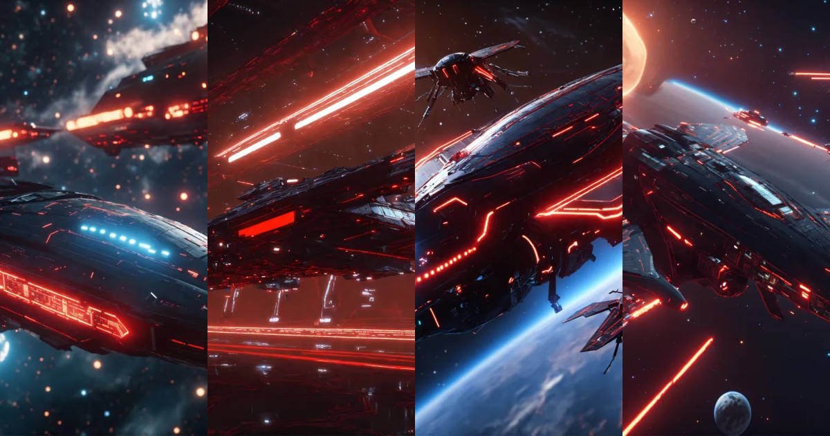 Lexica - Zoom out on fleet of long black organic insect like space ...