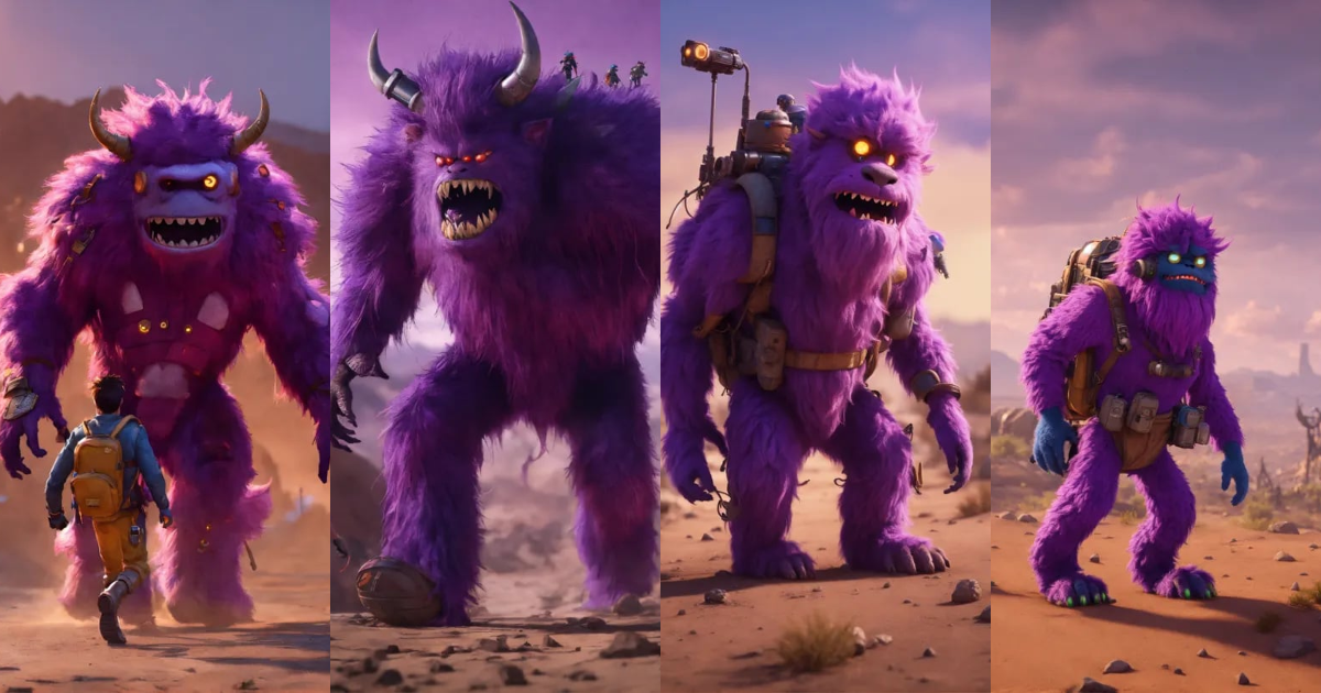 Lexica - Zoom out on a hairy violet colored monster cartoon character ...