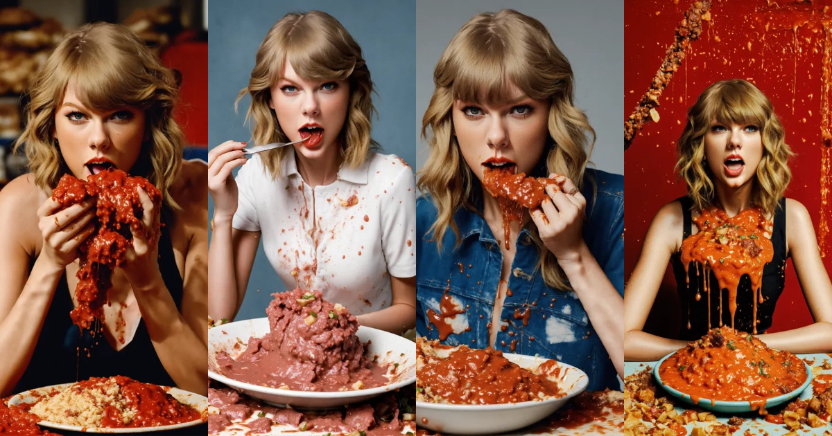 Lexica - Photo realistic shot of taylor swift eating a disgusting pile ...