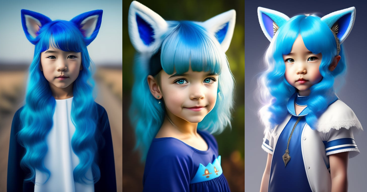 Lexica - A liitle girl with blue hair and fox ear