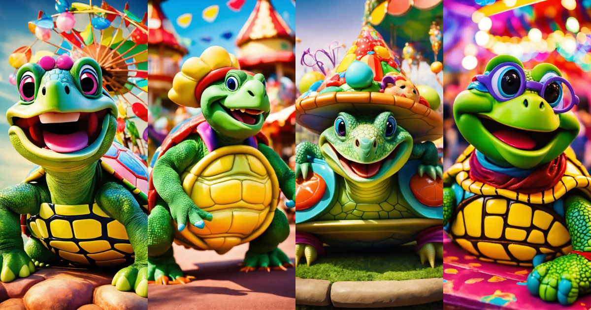 Lexica - Wacky disney type turtle character very colorful happy in a ...