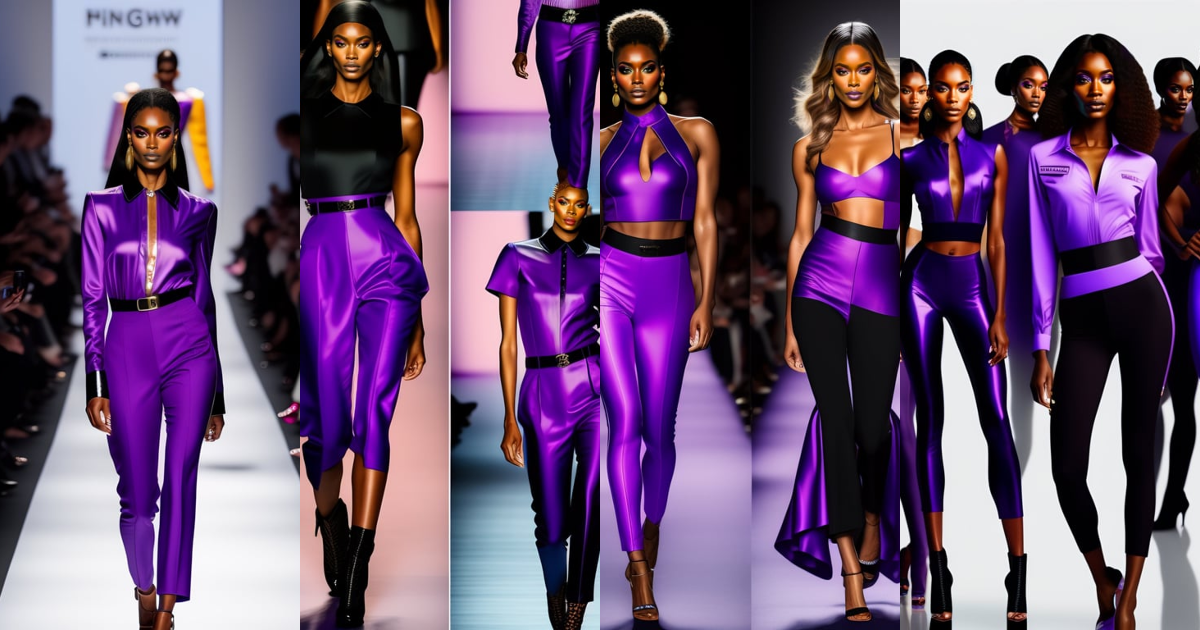Lexica - fashion show medium size women with purple shirt and black leggings