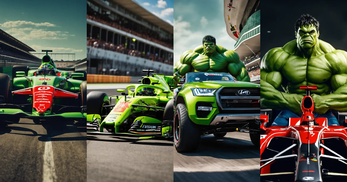 Lexica - HULK, POSANDO PARA FOTO AO LADO DE UM CARRO DE CORRIDA, EM UMA ...