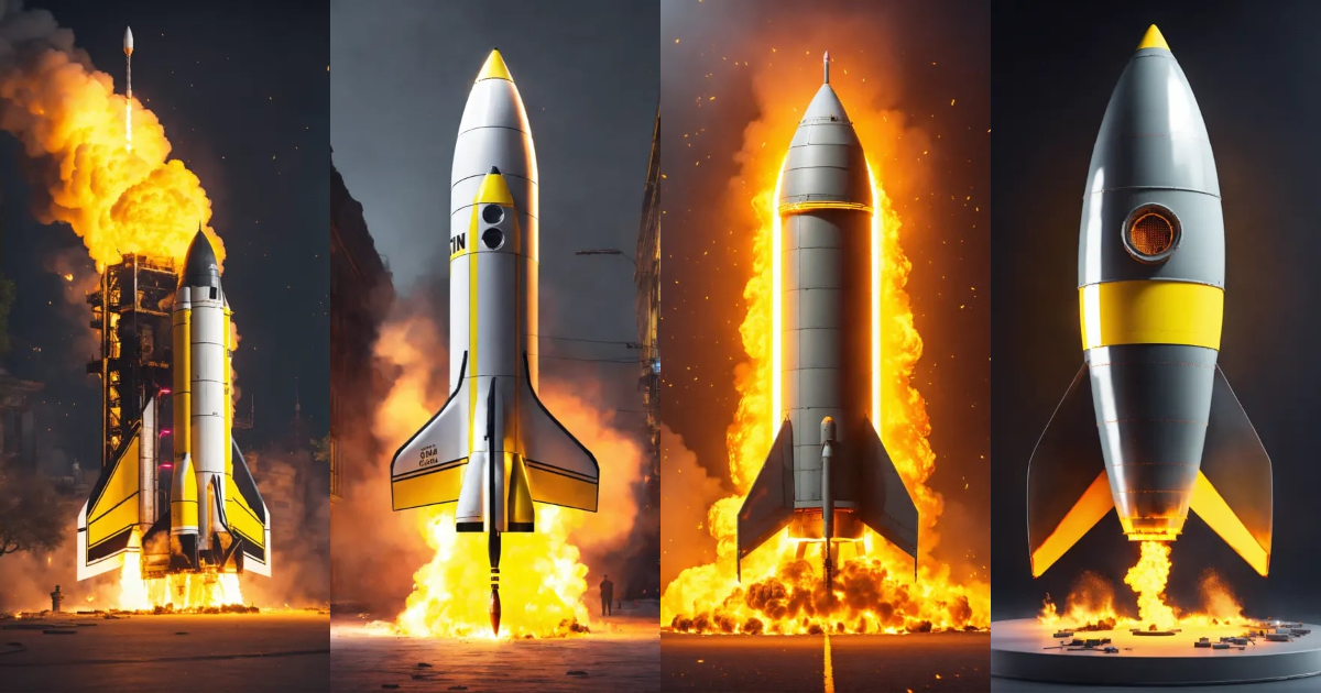 Lexica Bombe Rocket On Fire With Yellow And Gray Color With Neon 8K   Opengraph Image