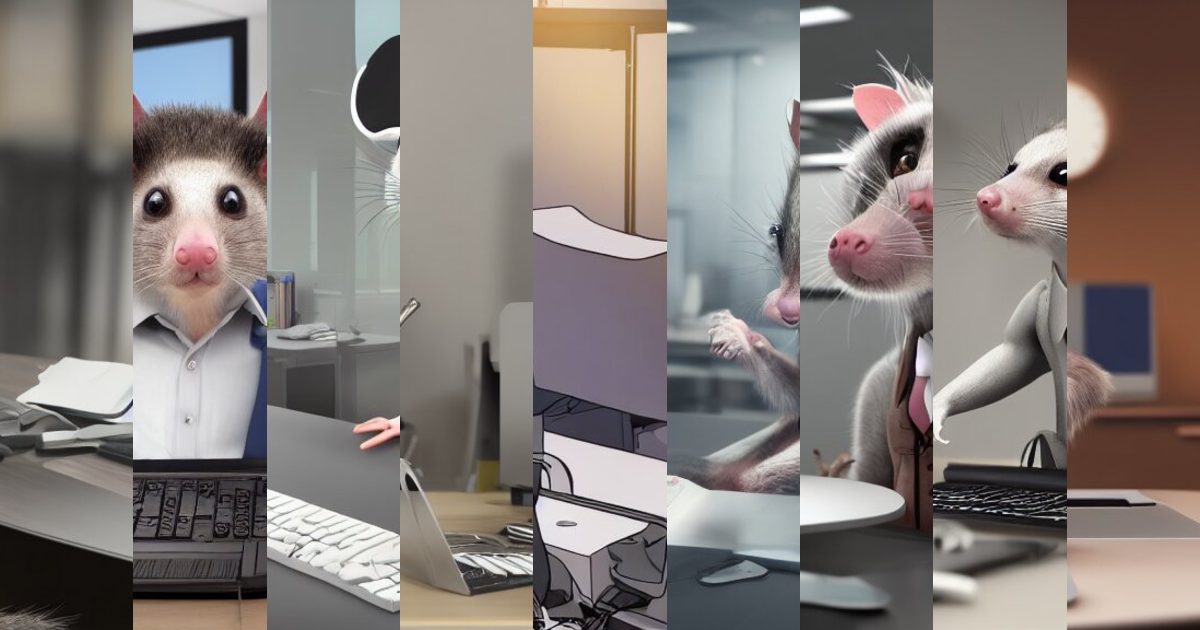 Lexica - possum dressed as an office worker, working on a desktop ...