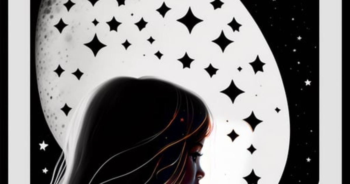 Lexica - Girl looks at the stars, black and white, logo,