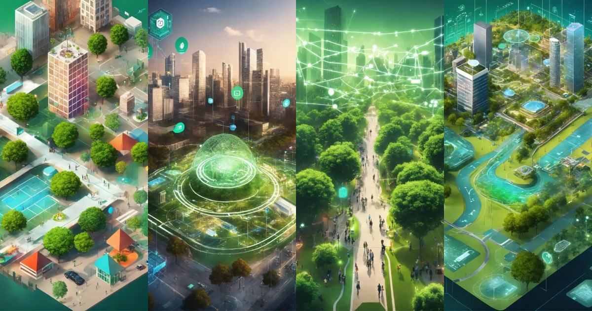 Lexica - An aerial view of a modern city with a mix of green spaces ...