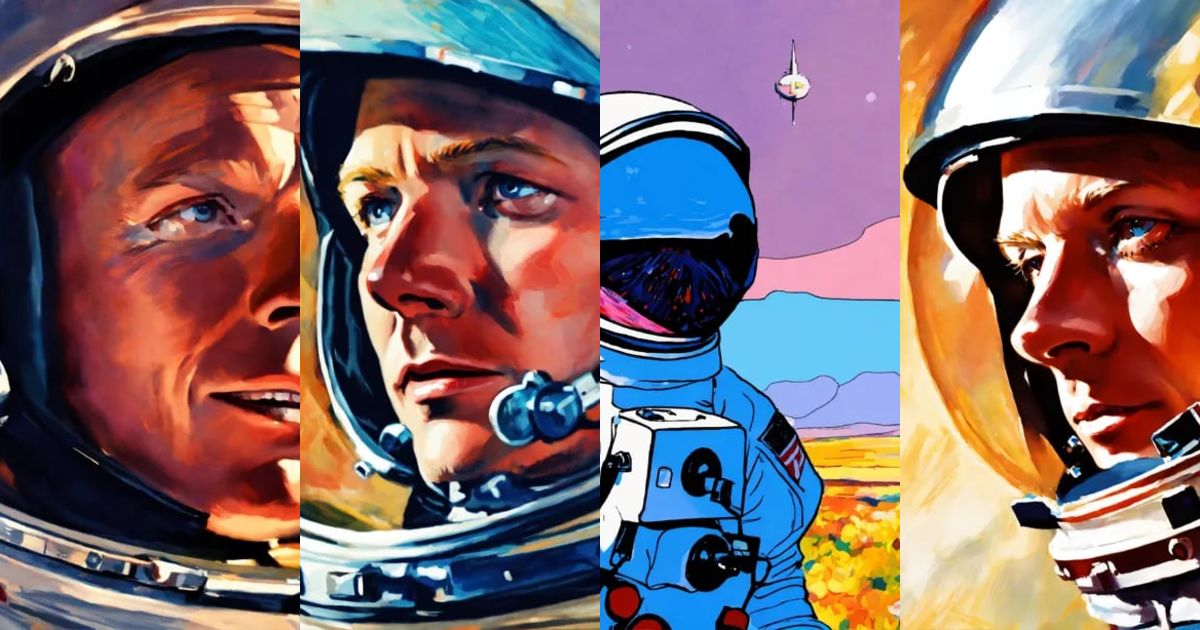 Lexica - Neil Armstrong closeup, impressionism, comic