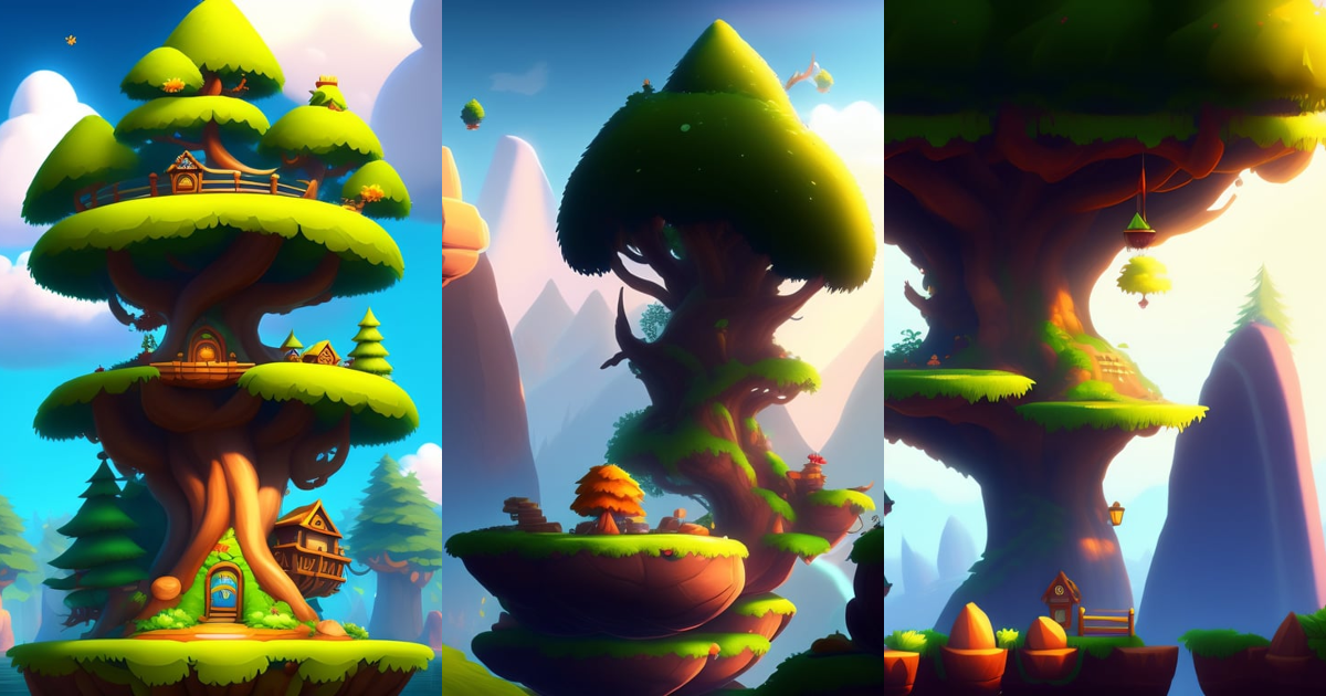 Lexica - 2d asset of a large tree for a platform game, in the rayman ...
