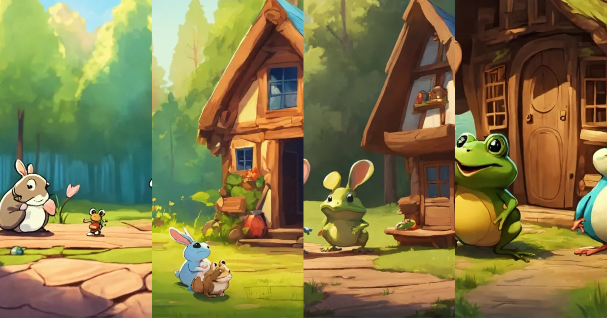 Lexica - Cartoon style. A giant mouse, giant frog and giant rabbit ...