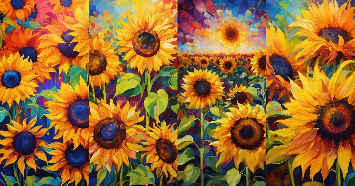 Lexica - Abstract sunflowers, multi colored, glowing