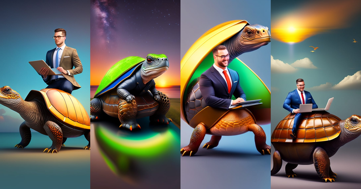 Lexica - Business man with laptop,ride Tortoise