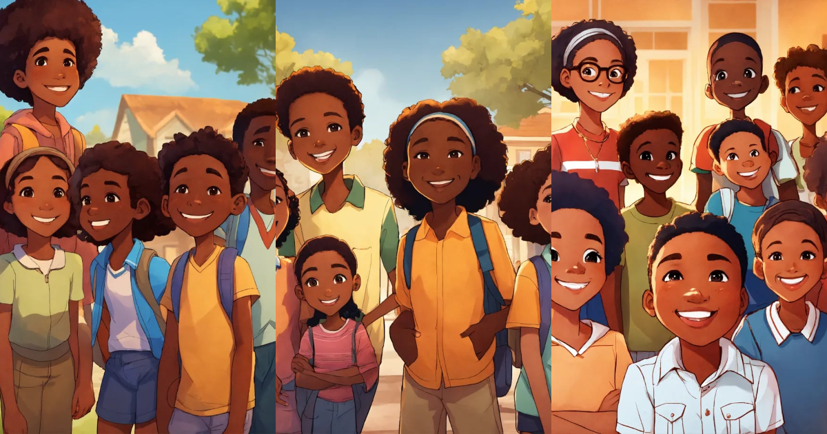 Lexica - MIDDLE SCHOOL AGED ANIMATED AFRICAN AMERICAN CHILDREN SMILING