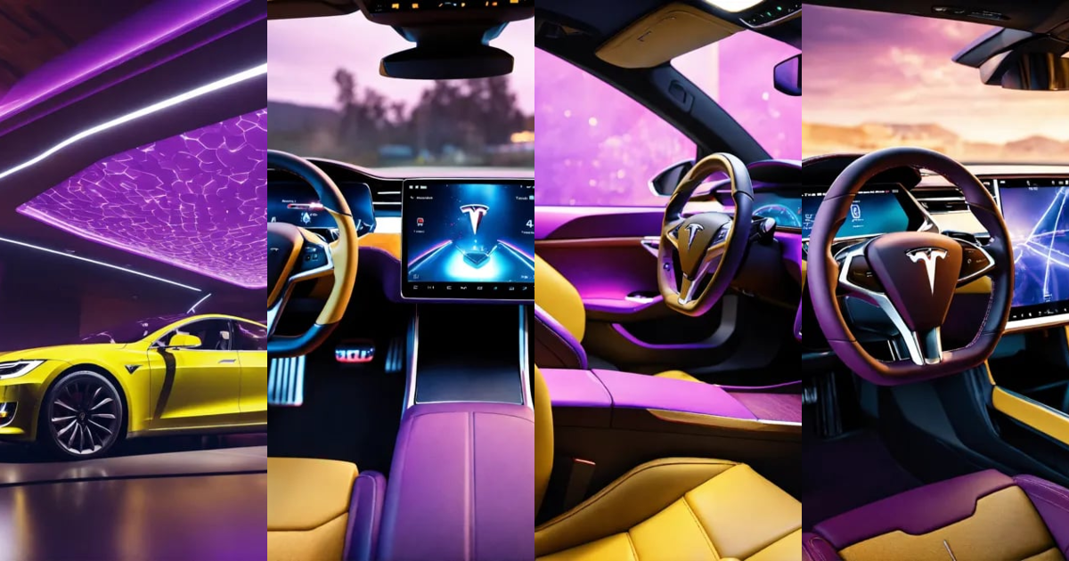 Lexica - Tesla, interior, dashboard, 4k, 3d render, purple yellow ...