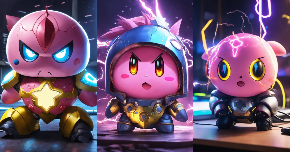 Lexica - A real photo of Cute Cyber Kirby lightning angry