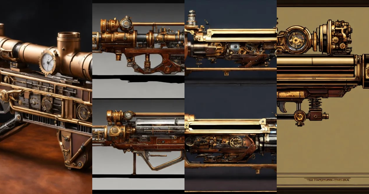 Lexica - Side view of the full image of a steampunk energy rifle
