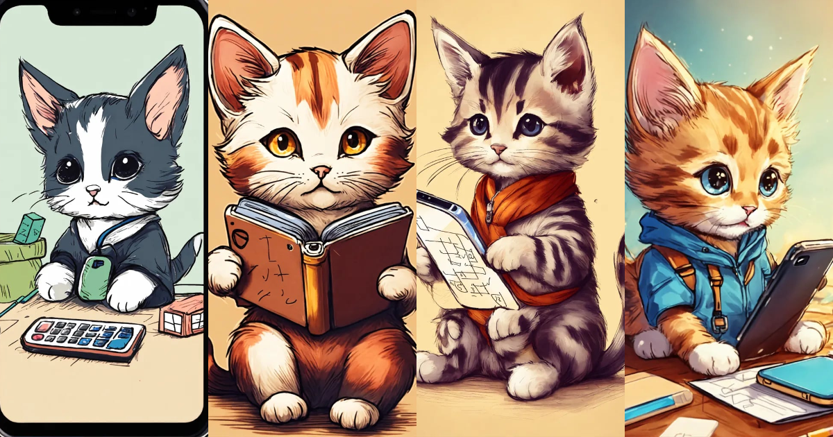 Lexica - An adorable kitten using a smartphone, doing math, hand-drawn ...