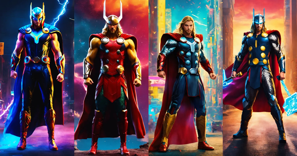 Lexica - Thor as The vision full-body, colorful background, 2d render ...