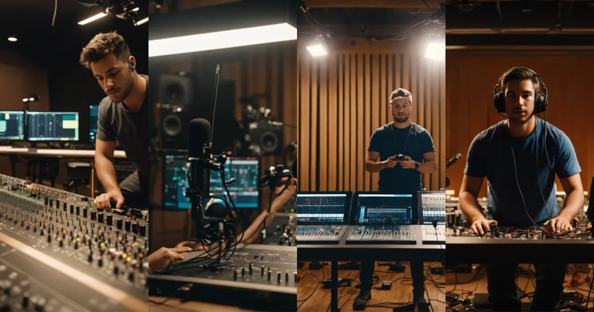 Lexica - The studio. In the center is an audio technician, who ...