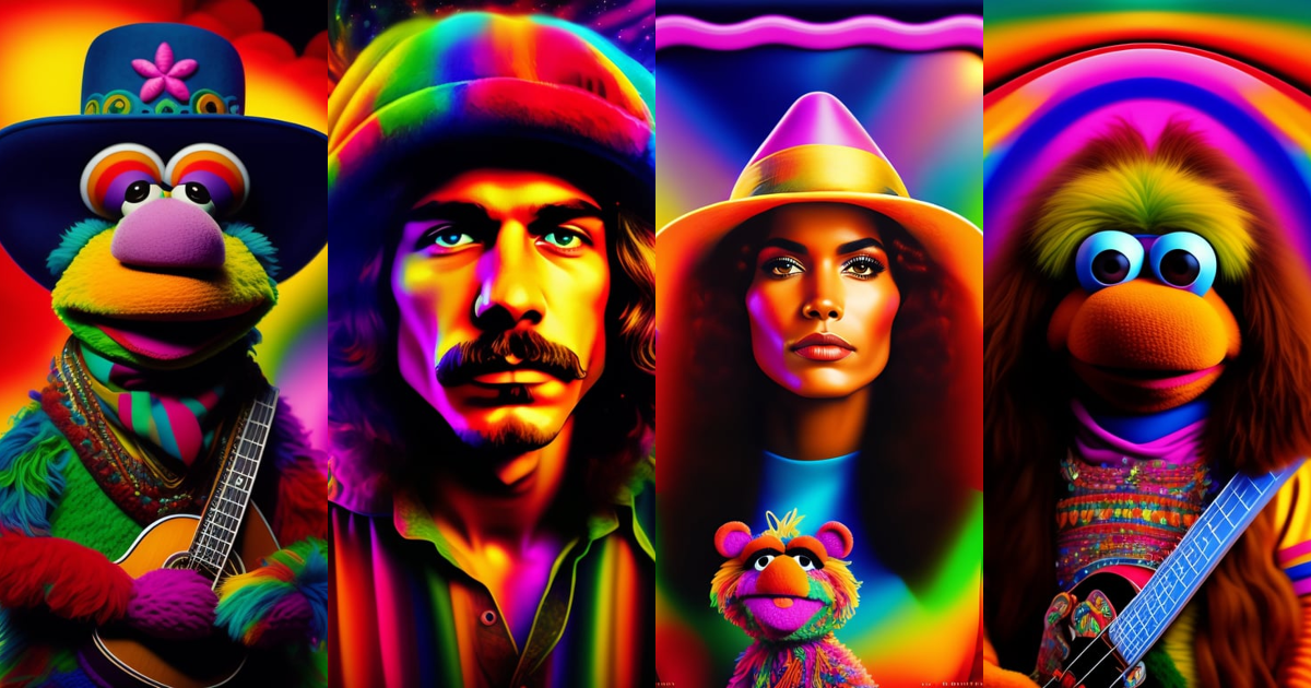 Lexica - Muppet on acid, solo, high-quality portrait, hippie style