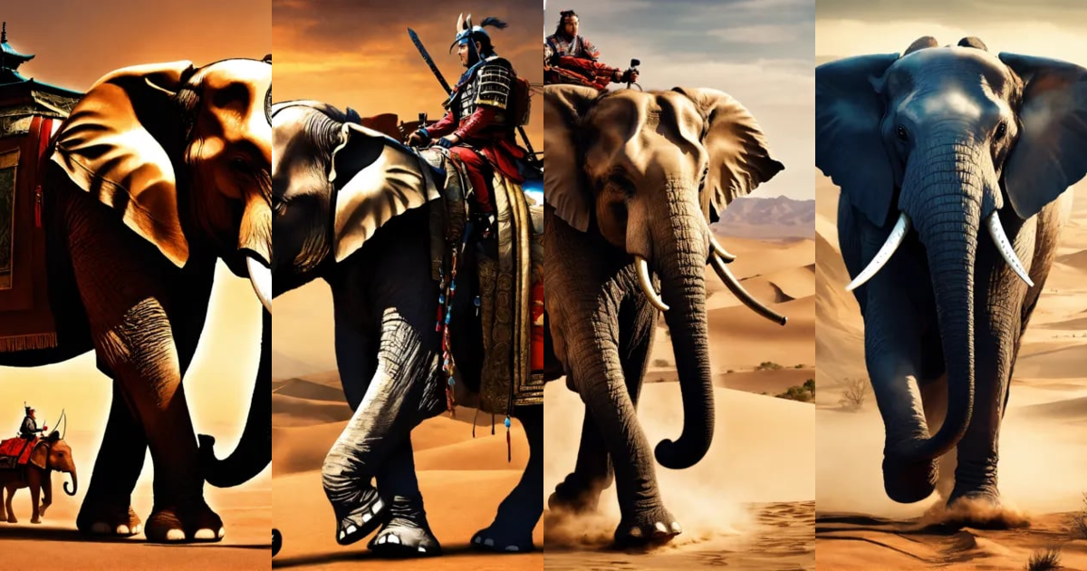 Lexica - Elephant samurai. Desert. Hyper realistic.
