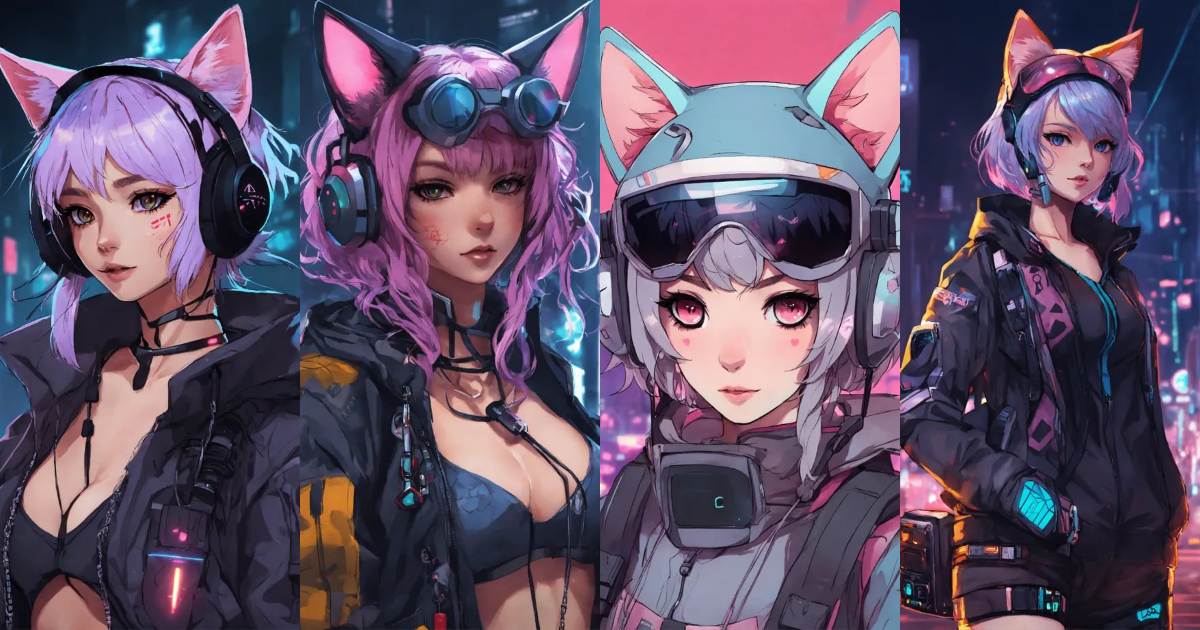 Lexica - A cute cat girl, cyberpunk, in anime style