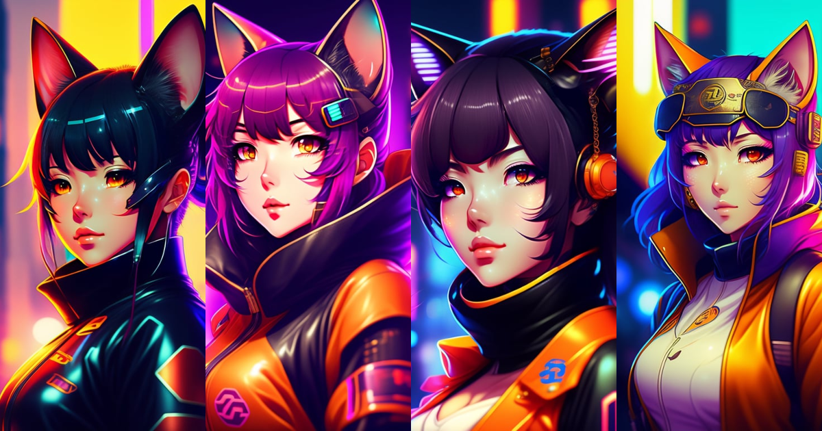 Lexica - Portrait of a Cute Anime Cyber Ninja Cat Girl in a Retro ...