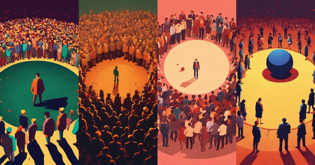 Lexica - A lone person getting surrounded by an angry mob of people in ...