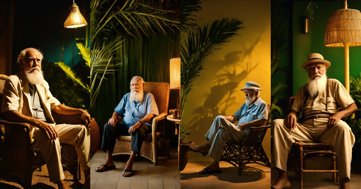 Lexica - A wise old man with white beard and in a tropical setting with ...