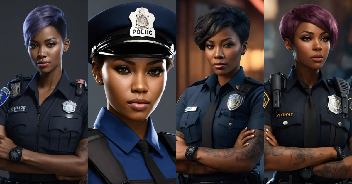 Lexica - Strikingly beautiful African American female police officer ...