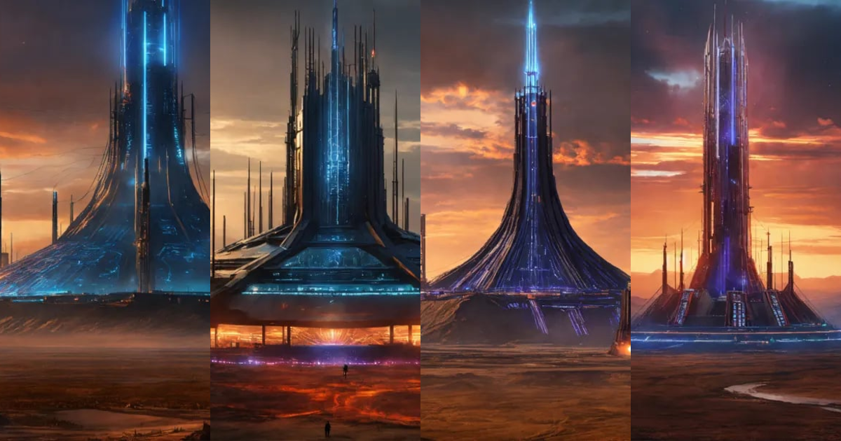 Lexica - Dark alien Tower of Sauron seen from a distance is a towering ...
