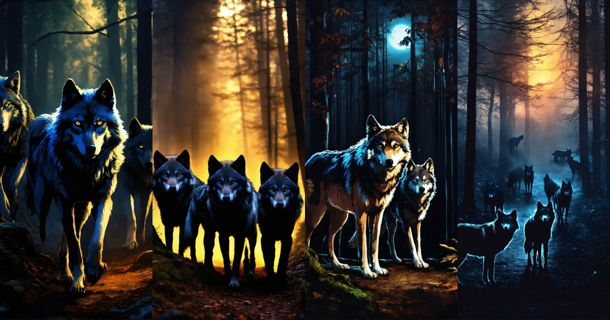 Lexica - A wolf pack in a black forest, night, dark, spooky, scary ...