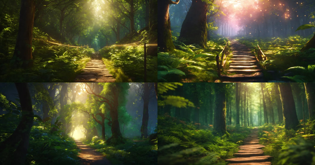 Lexica - A path in a dense forest, with obstacles, magical, mystical ...