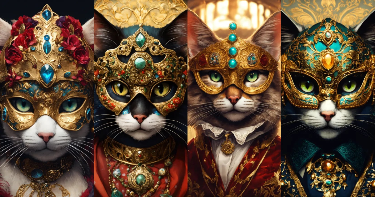 Lexica - Portrait of a cat in a richly decorated masquerade mask. the ...