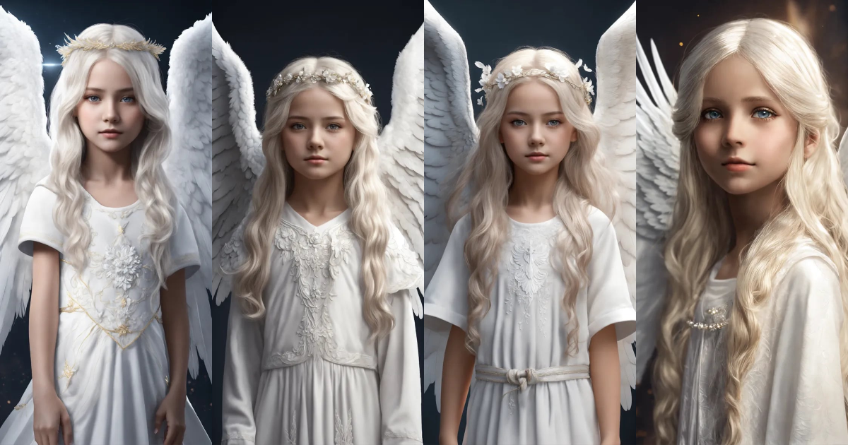 Lexica - Angel face 9 year old girl with white angel wings, large and ...