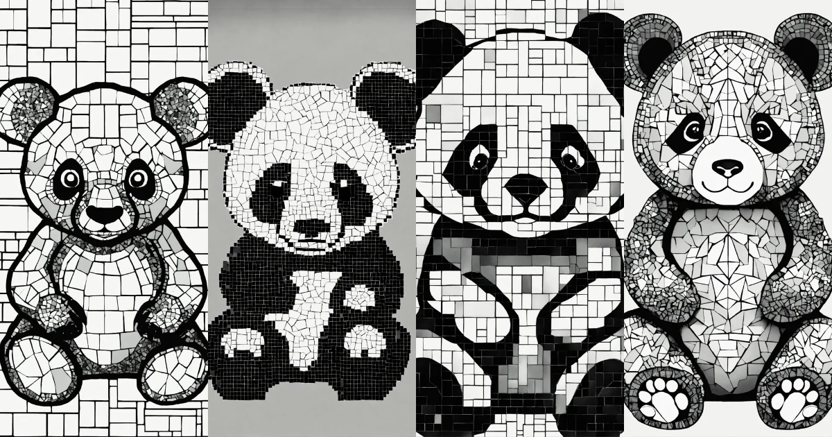 Lexica - Mosaic baby panda, no color, no background