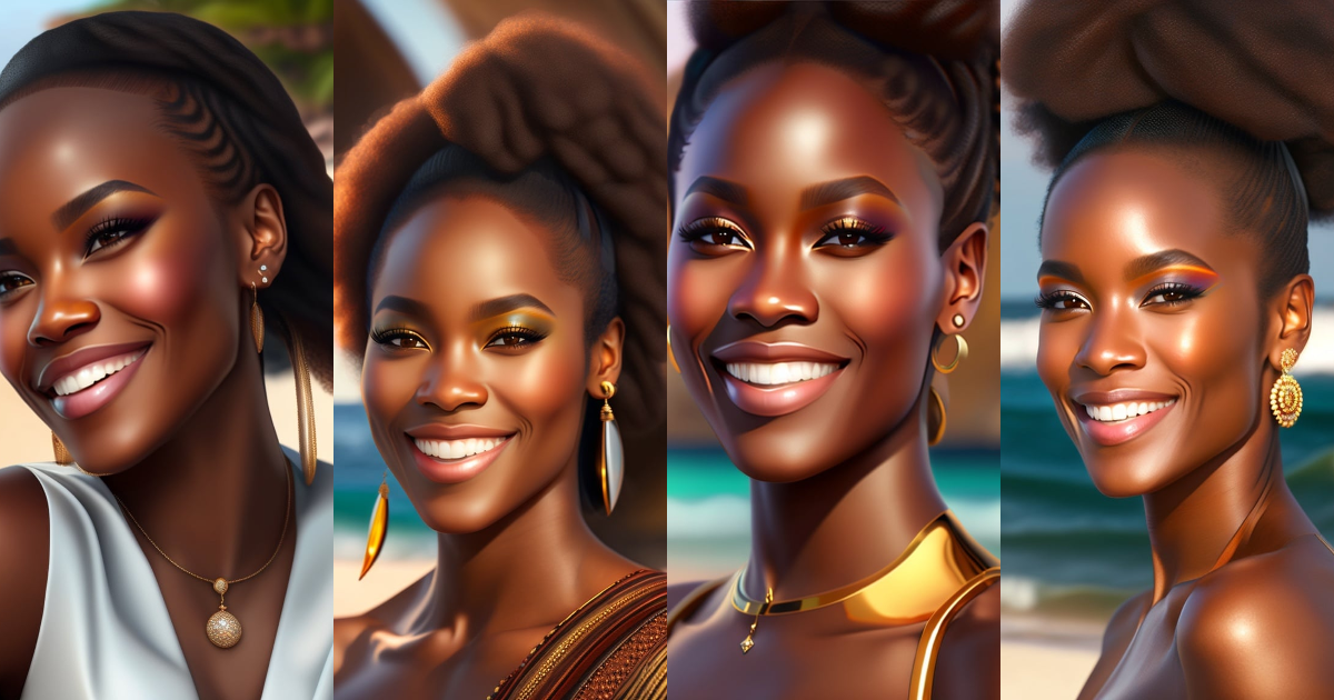 Lexica - A woman with black skin with brown eyes, smiling sitting at ...