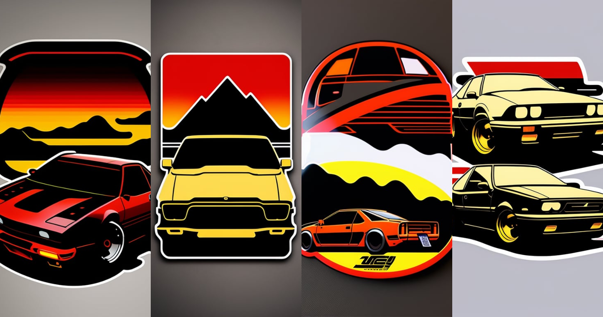 Lexica - Cartoon JDM car , sticker, initial d anime style, solid background  color