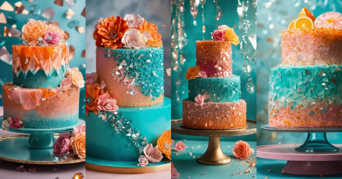 Lexica - Cake made of sparkling diamond glass fragments in deep ...