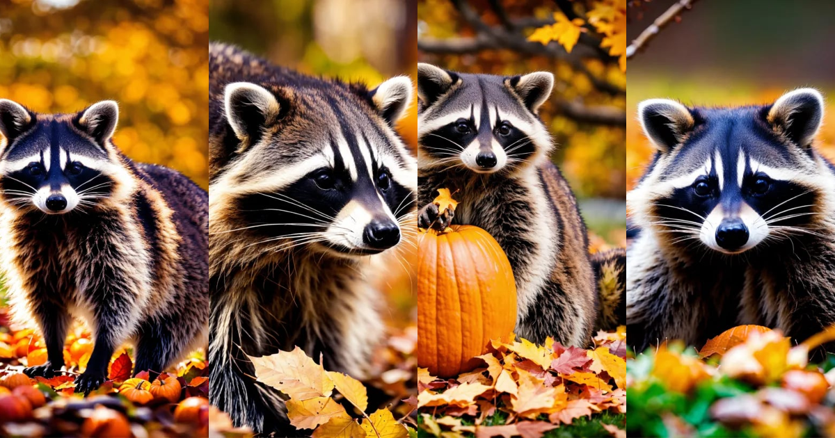 Lexica - A photograph of a raccoon enjoying the fall season and ...