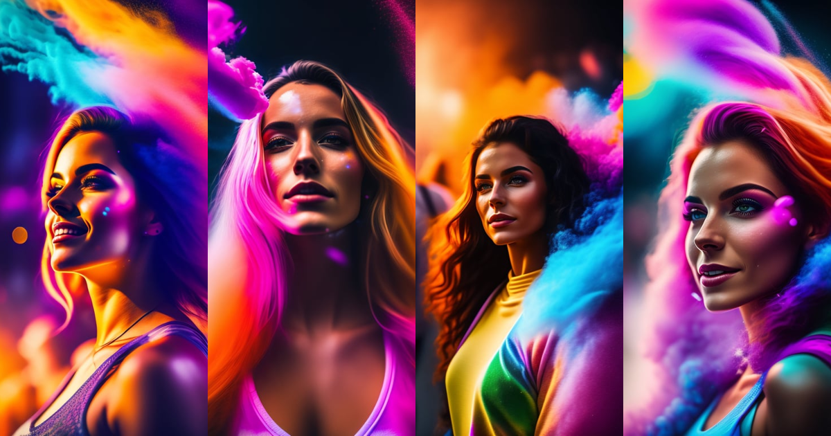 Lexica - Portrait of a young woman at a rave throwing colored dust ...