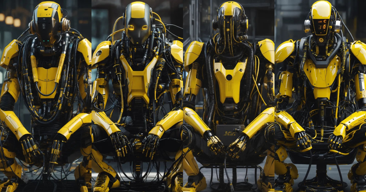Lexica - Faceless cyberpunk robot with many cables and hoses sitting ...
