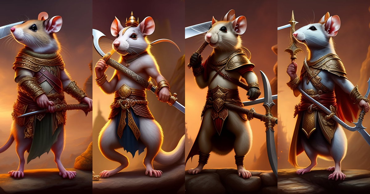 Lexica - Antropomorphic rat character buying a sword made out of bone ...