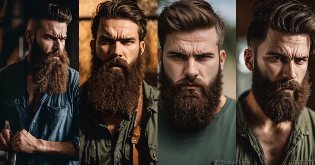 Lexica - Man with angry moment with full beard cutting strait looks