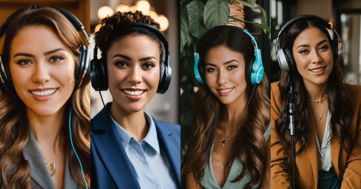 Lexica - Businesswoman is the face of her brand doing a podcast.