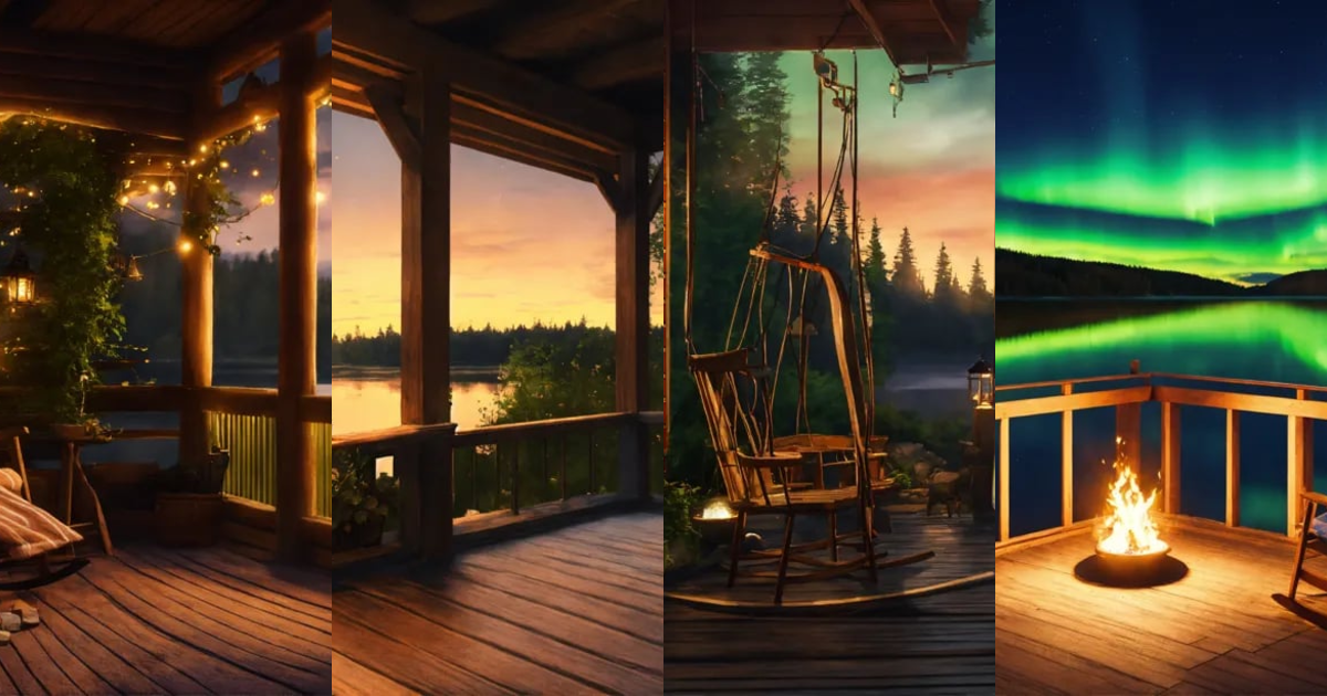 Lexica - Epic shot of ultra detailed and cozy porch in Sweden at a lake ...