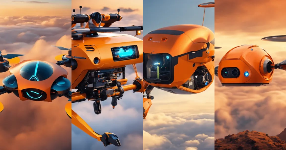 Lexica - Small construction flying robot, modern, futuristic, orange ...