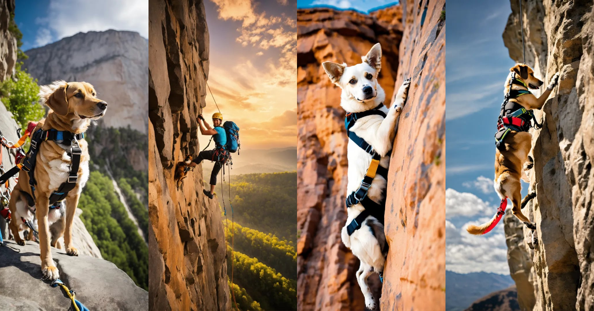 Lexica - Generate a picture of an adrenaline junkie dog rock climbing a ...