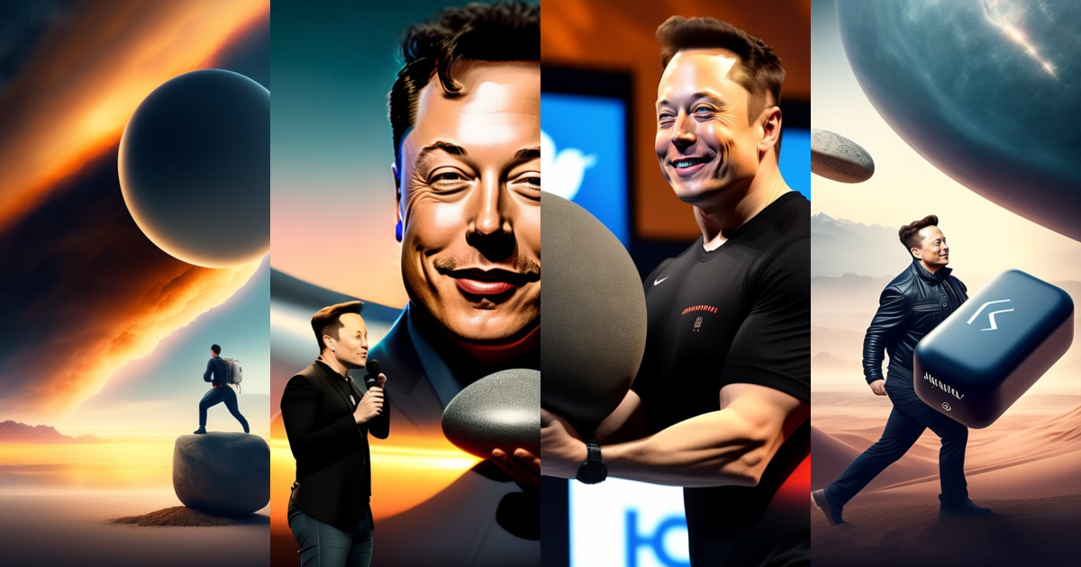 Lexica - Elon musk lifting a rock off twitter logo